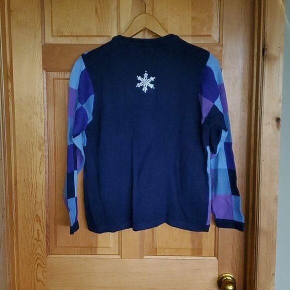 B.P. Design Sz L Blue Embellished & Embroidered Holiday Full Zip Tassel Cardigan - Picture 5 of 12